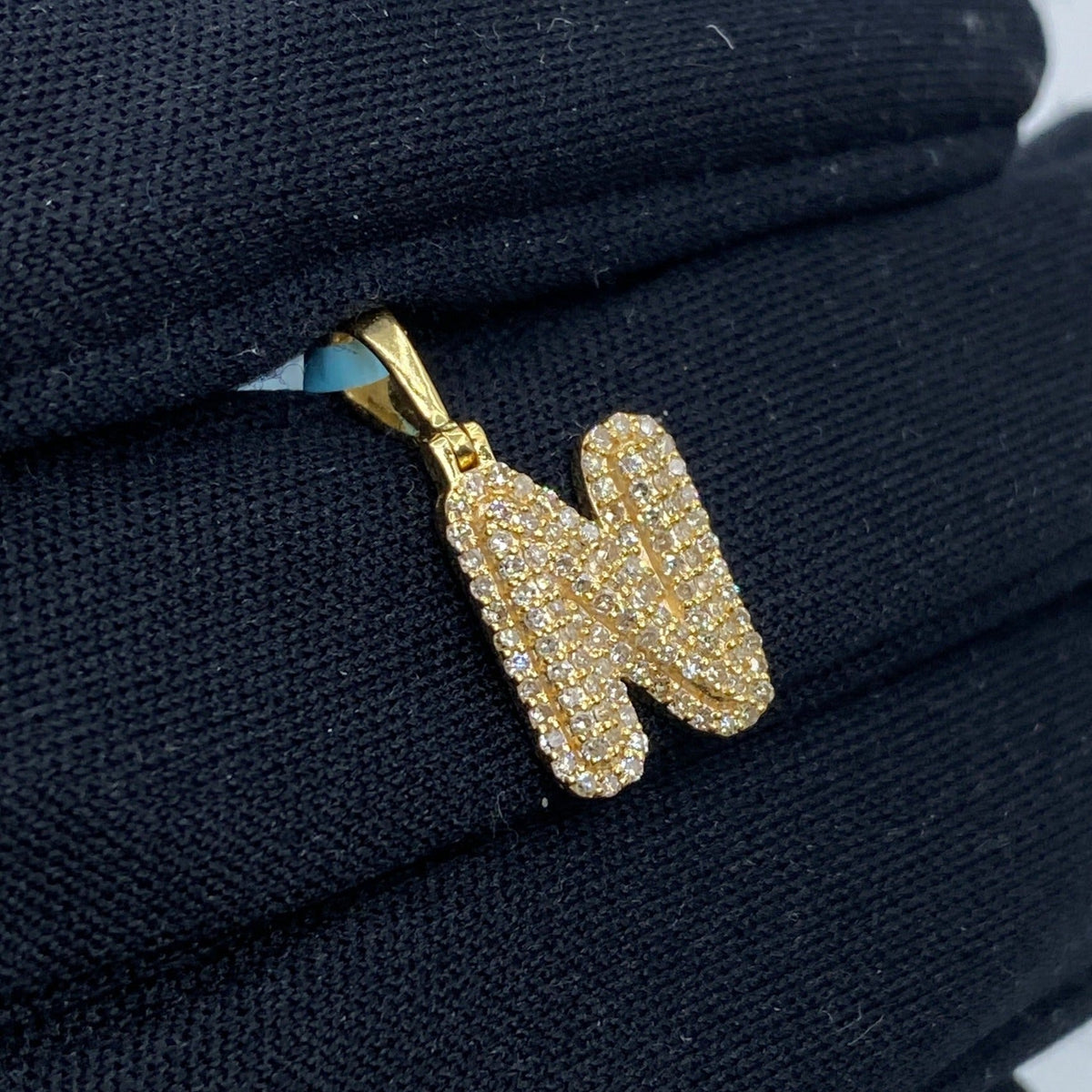 14K Gold Initial N Bubble Diamond Pendant - additional product view 3