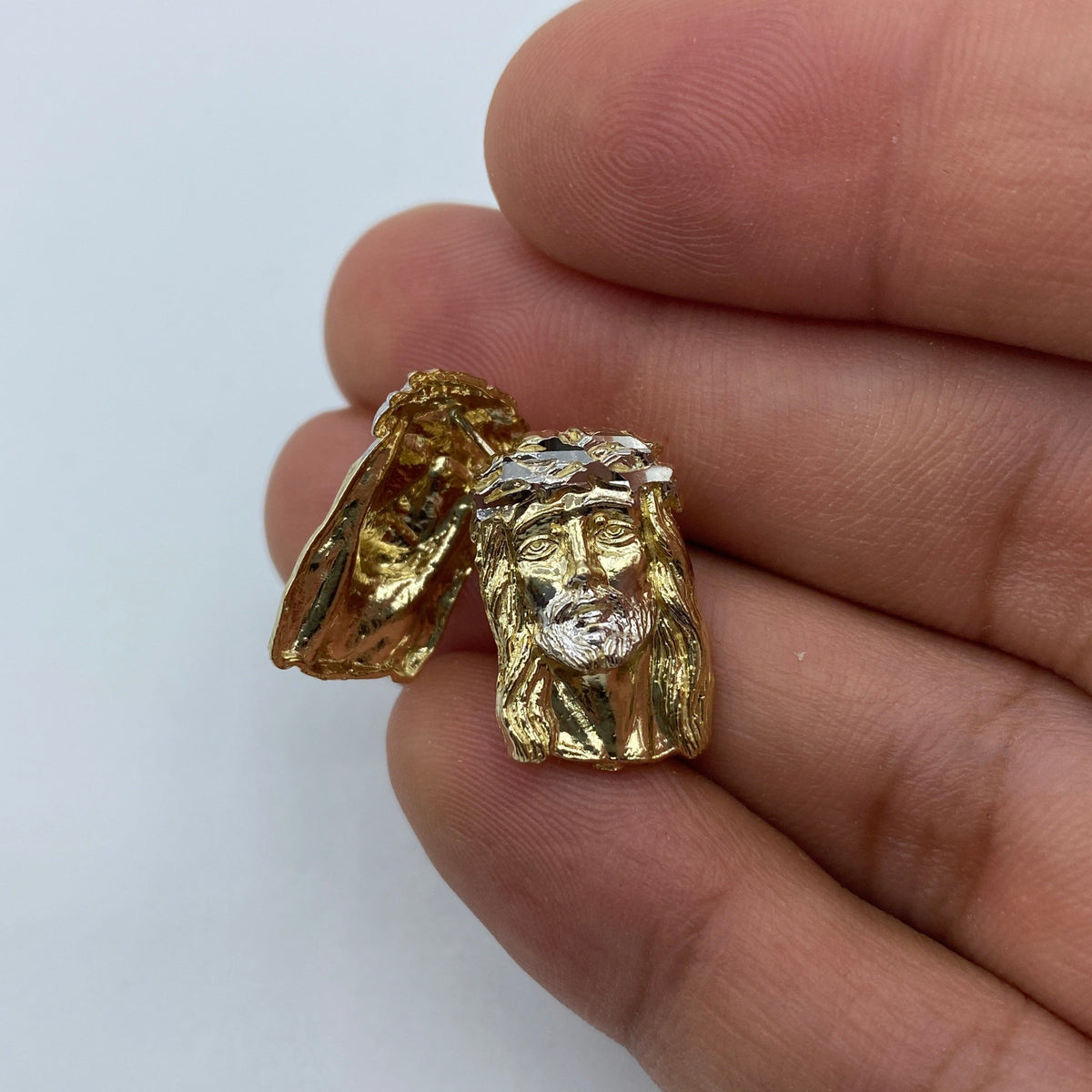 14K Gold Jesus Head Earrings 0.8 in - additional product view 2
