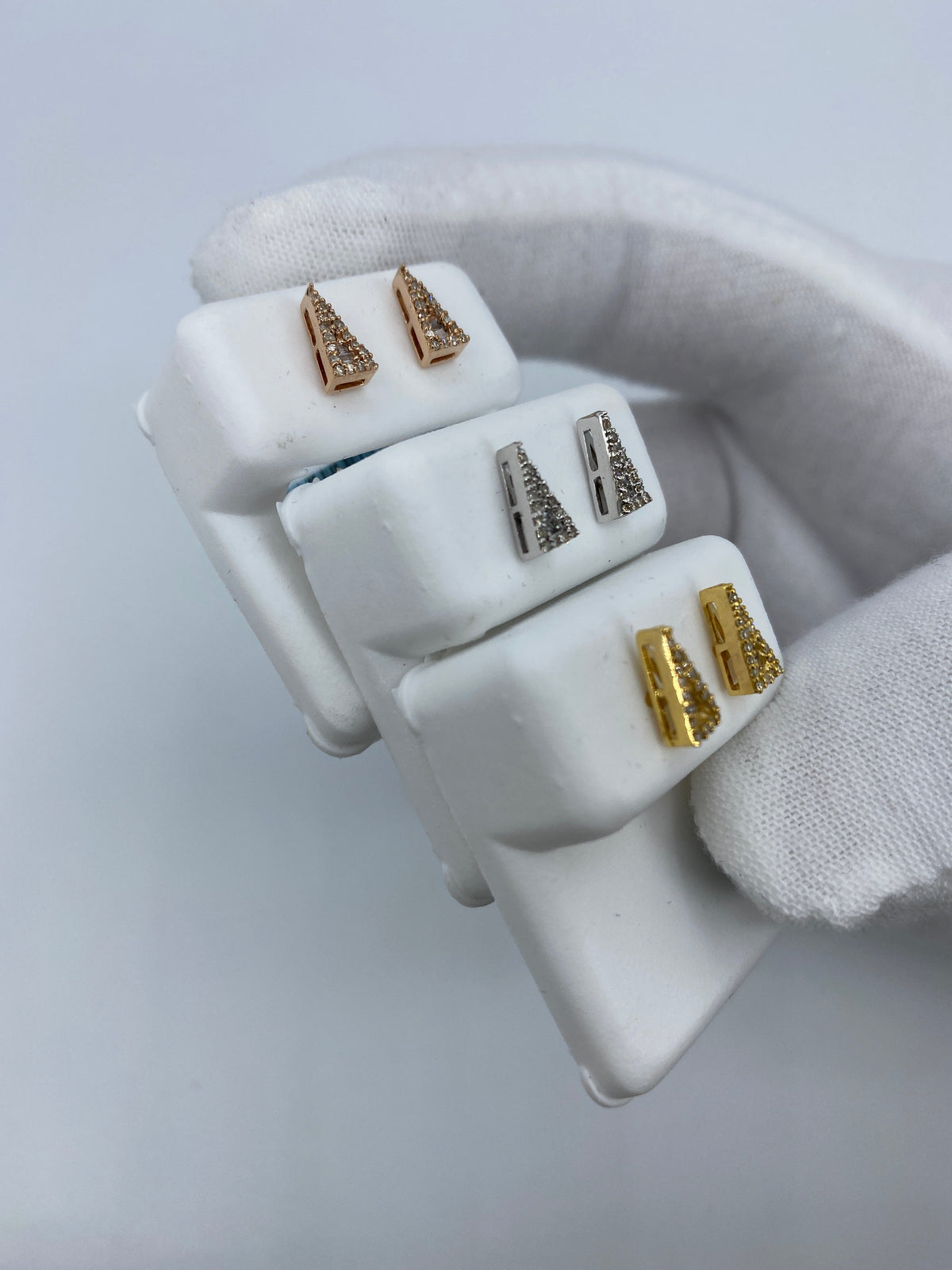 14K Gold Small Isosceles Triangle Diamond Baguette Earrings - additional product view 3