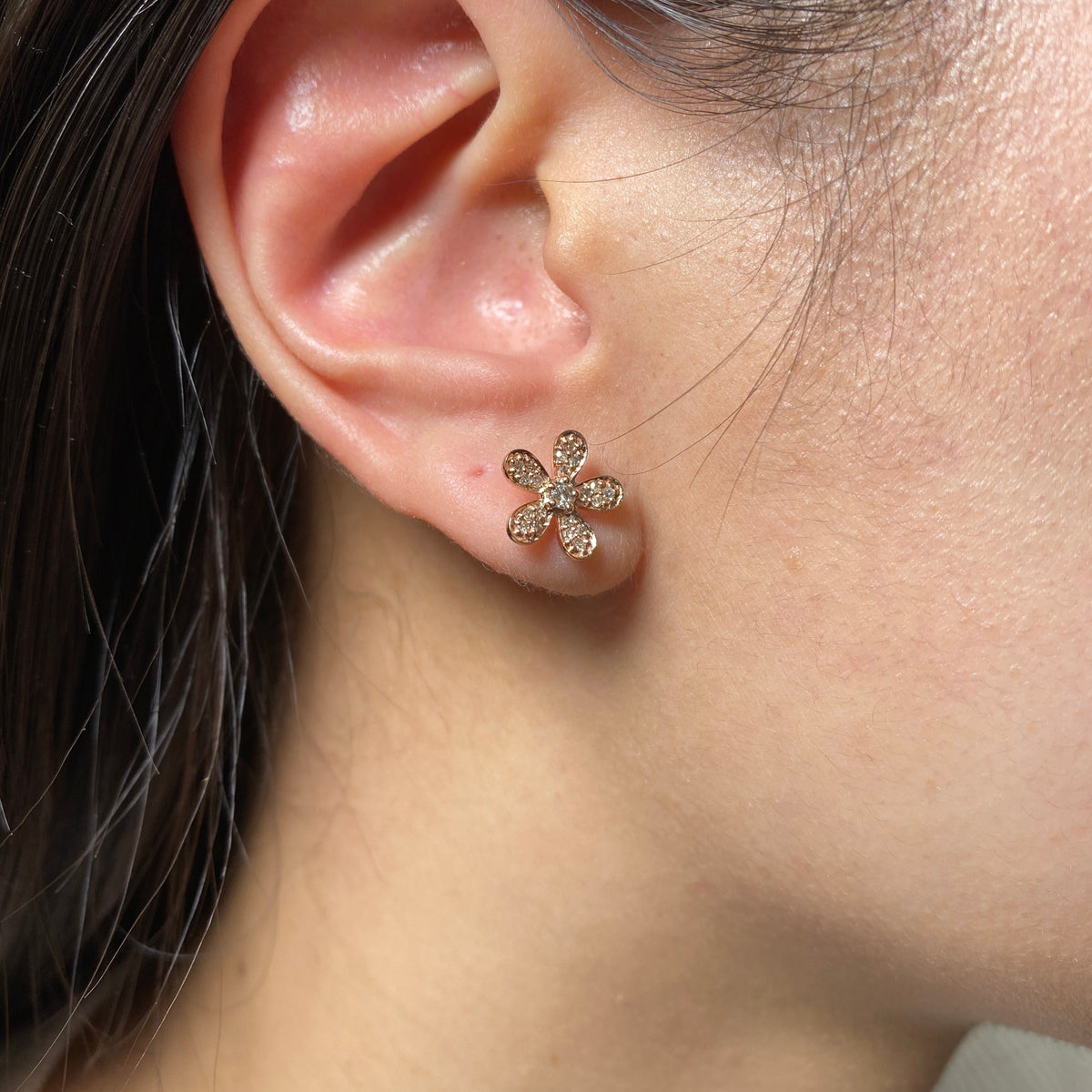 14K Gold Daisy Flower Diamond Earrings - additional product view 6