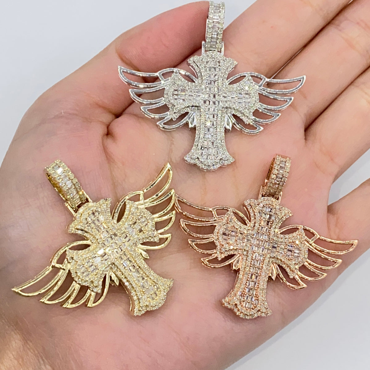 10K Gold Angel Wings Cross Diamond Baguette Pendant - additional product view 2