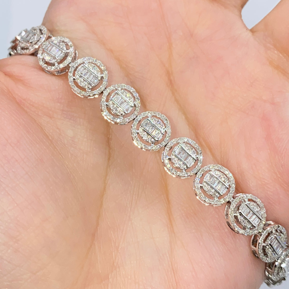 10K Gold Halo Diamond Baguette Tennis Bracelet 8 in - additional product view 5