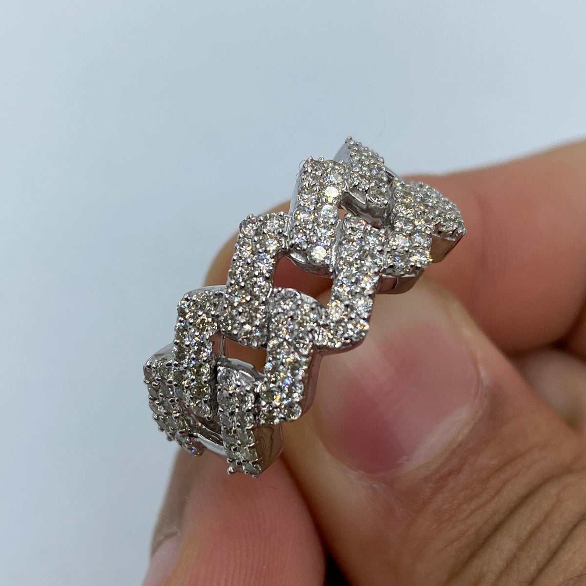 10K Gold Big & Bold Cuban Link Diamond Ring in white gold - close-up product photo