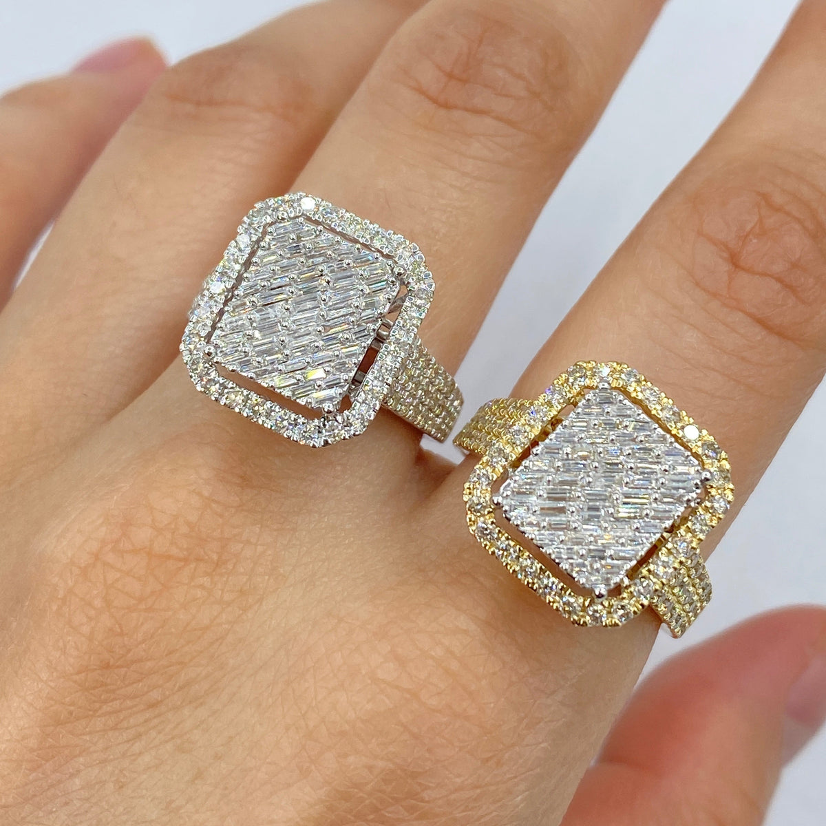 14K Gold Rain Box Halo Diamond Baguette Ring - main product photo