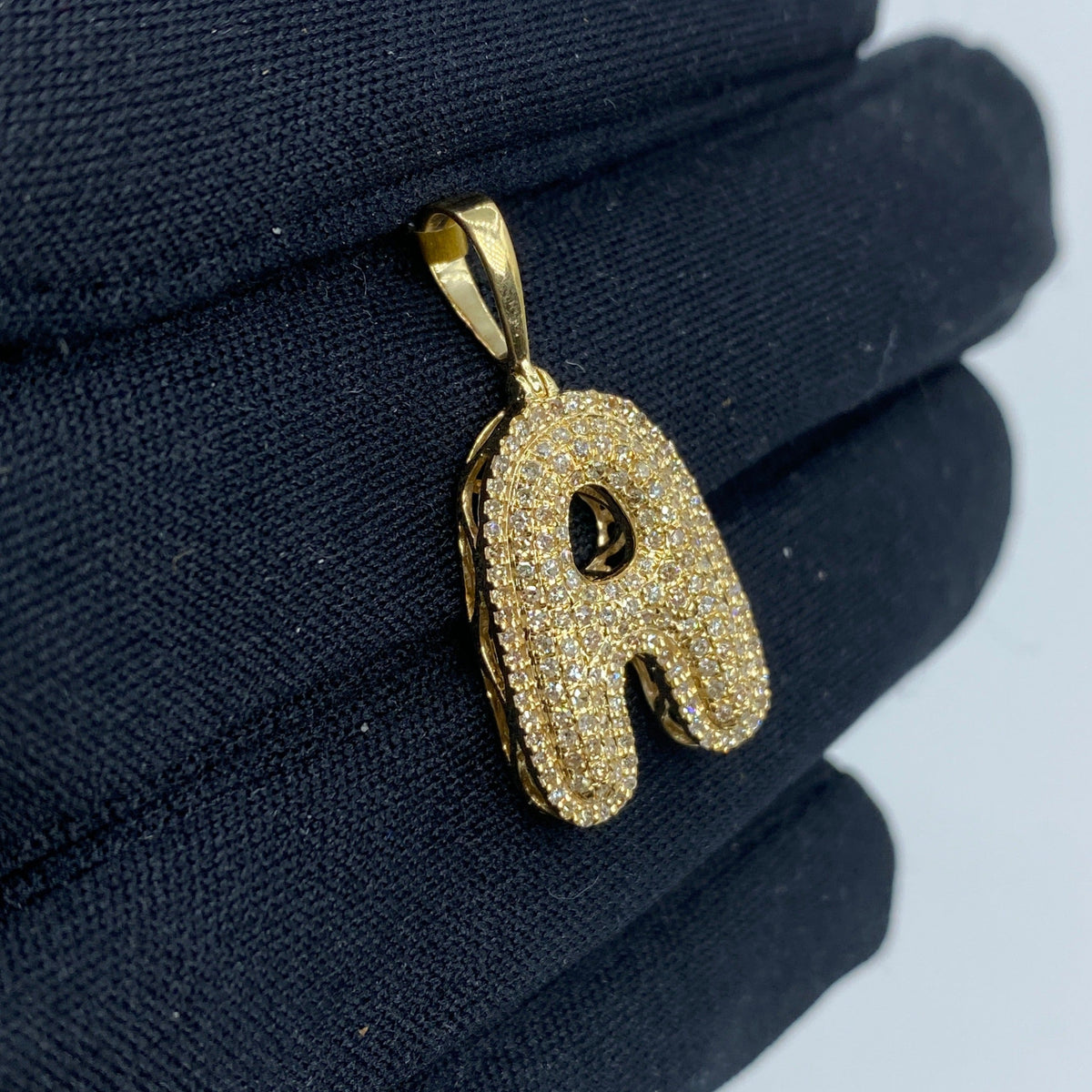 10K Gold Initial A Bubble Diamond Pendant - additional product view 3
