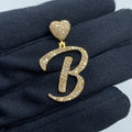 14K Gold Initial B Script Heart Diamond Pendant in yellow gold - close-up product photo