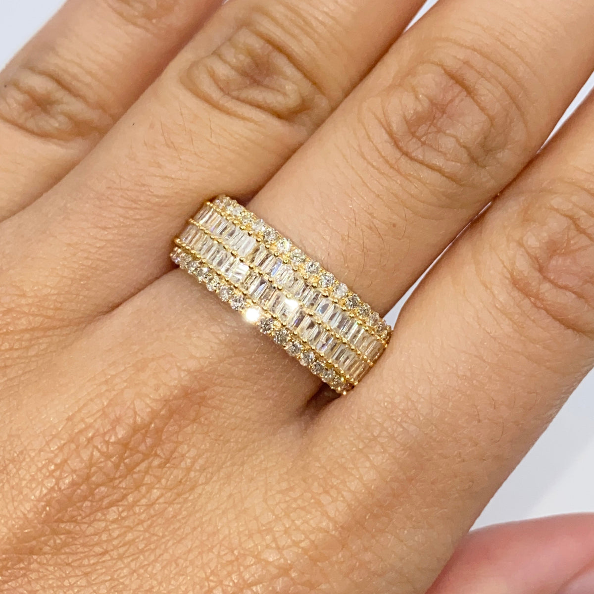 14K Gold 8.2mm Diamond Baguette Ring Band in yellow gold - close-up product photo