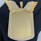 14K Gold Rectangle Angel Wings Picture Photo CZ Pendant - additional product view 2