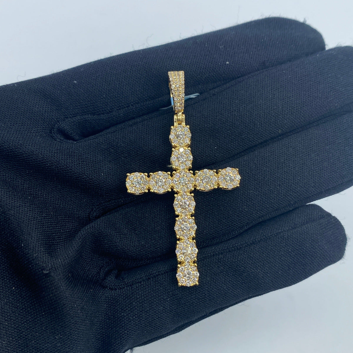 14K Gold Cross Circle Diamond Pendant in yellow gold - close-up product photo