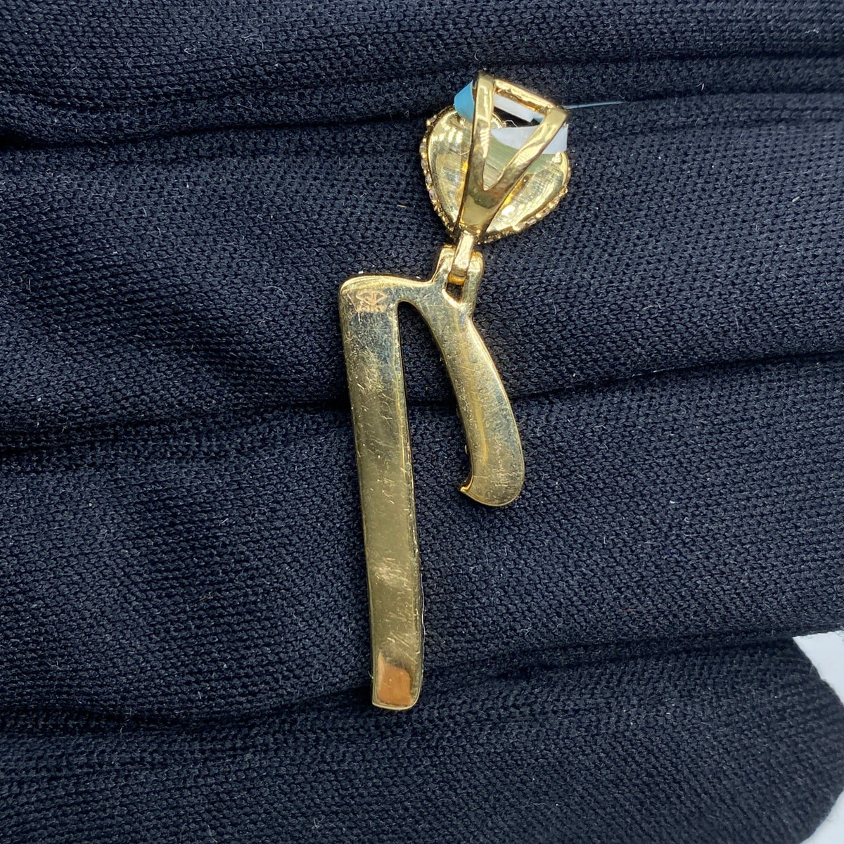 14K Gold Initial I Script Heart Diamond Pendant - additional product view 5