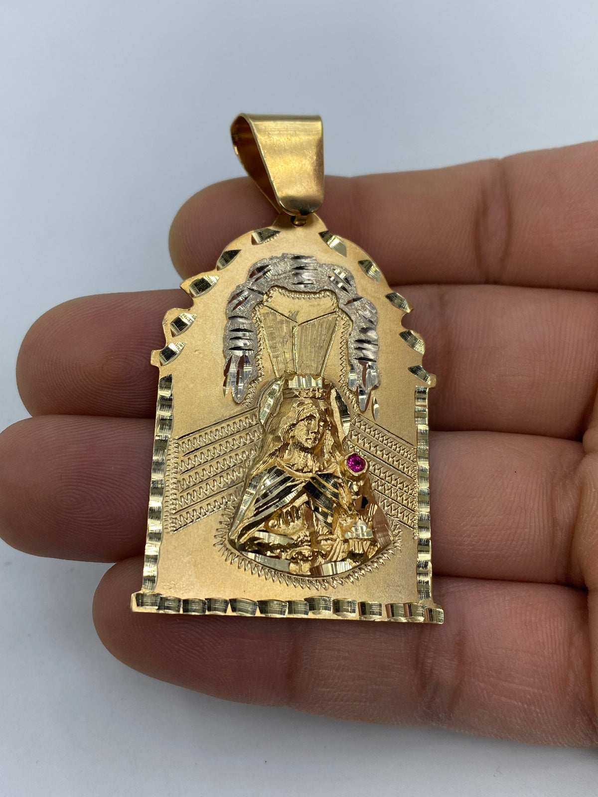 14K Gold Saint Barbara Medallion Pendant 2.5 in - additional product view 7
