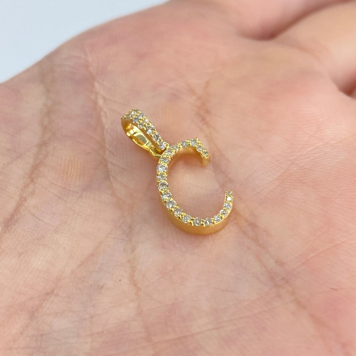10K Gold Cursive C Initial Diamond Pendant - additional product view 2