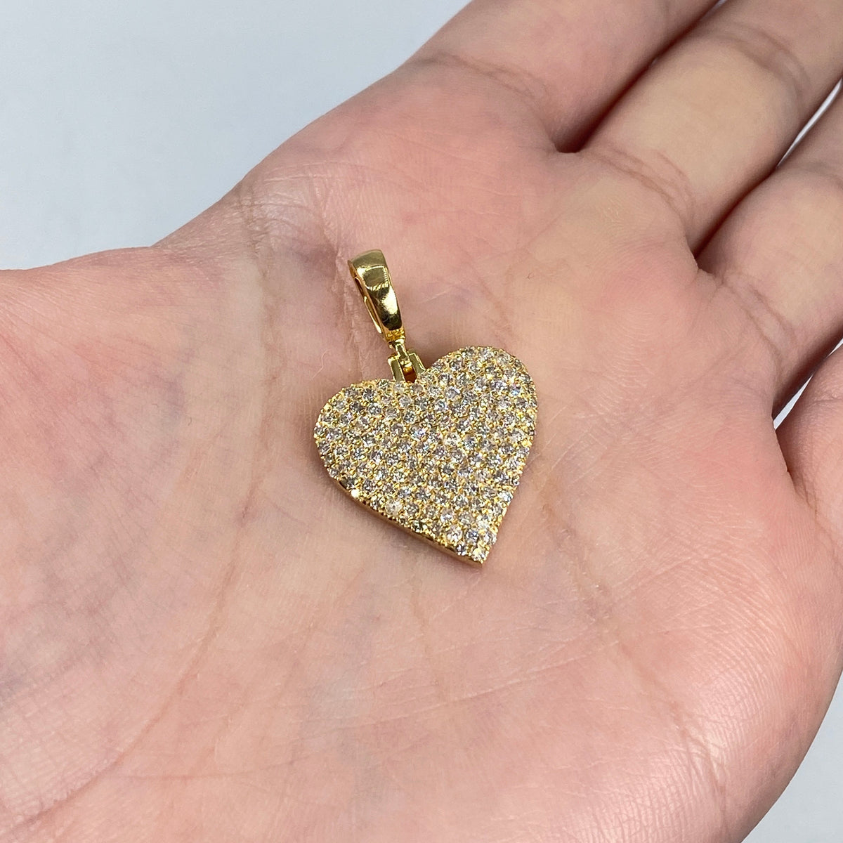 14K Gold Icy Heart Diamond Pendant in yellow gold - close-up product photo