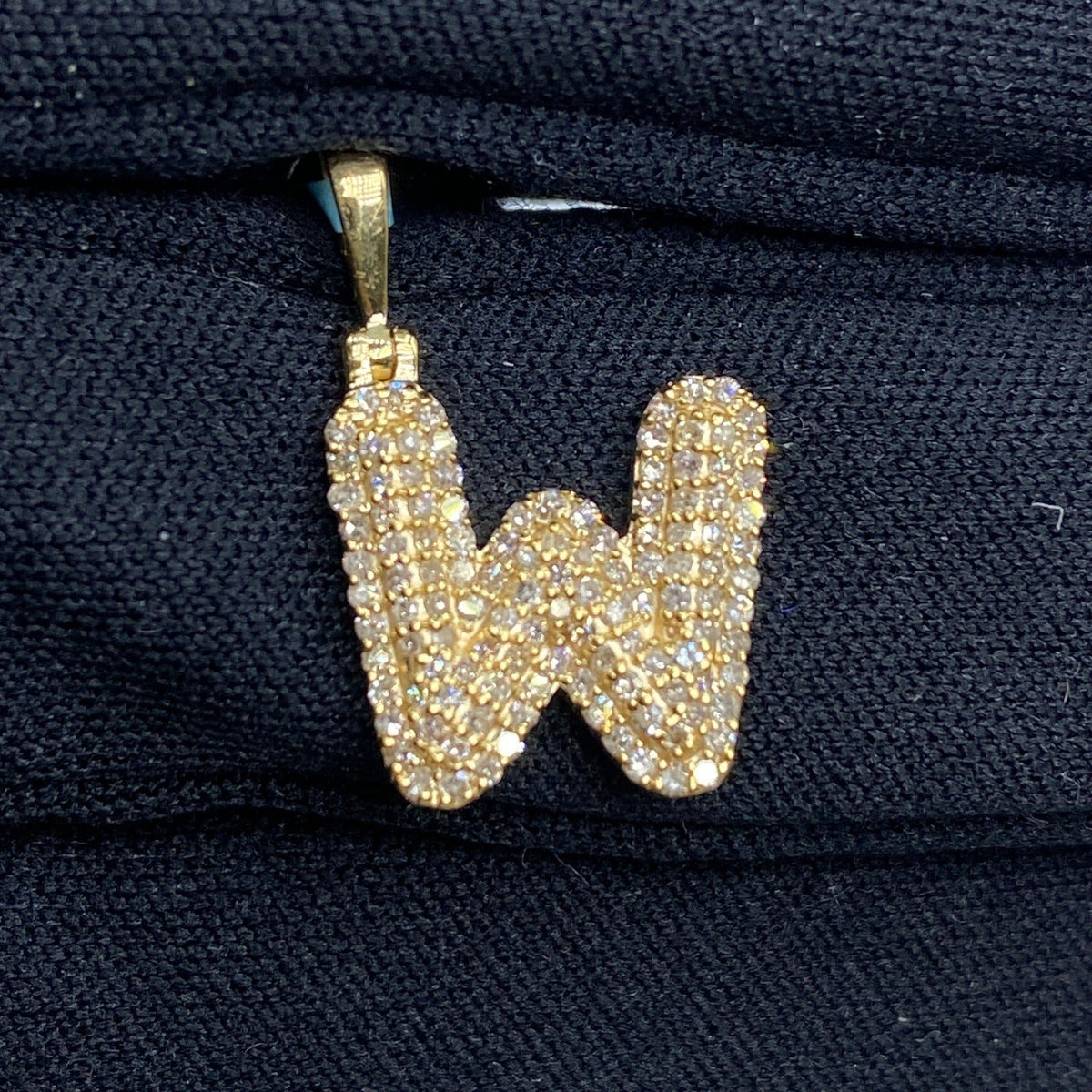 14K Gold Initial W Bubble Diamond Pendant - additional product view 2