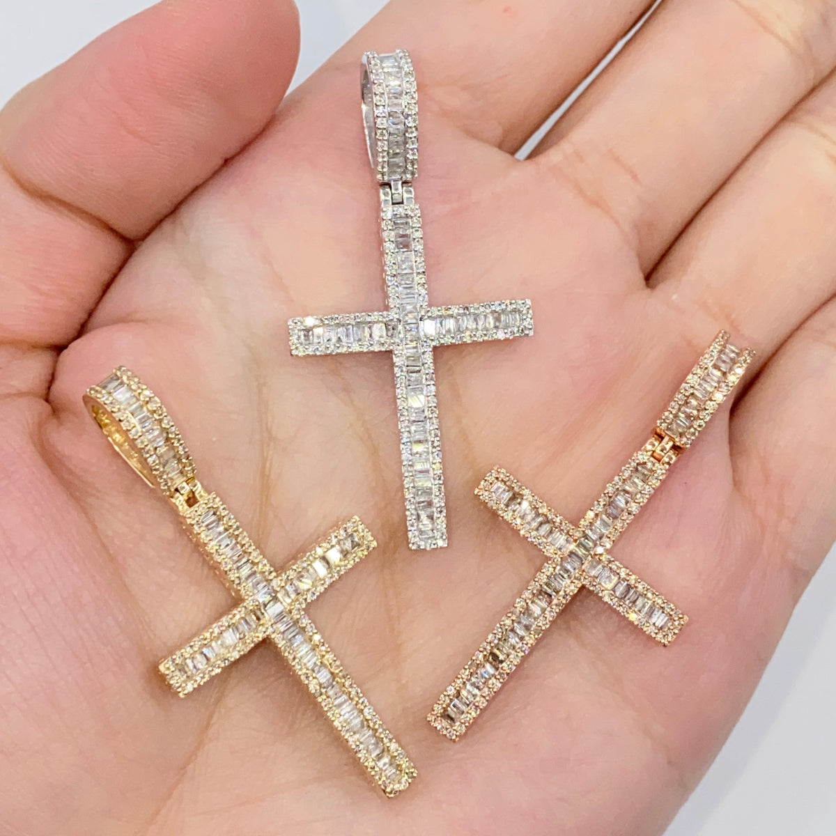 10K Gold Bold Cross Diamond Baguette Pendant - additional product view 2