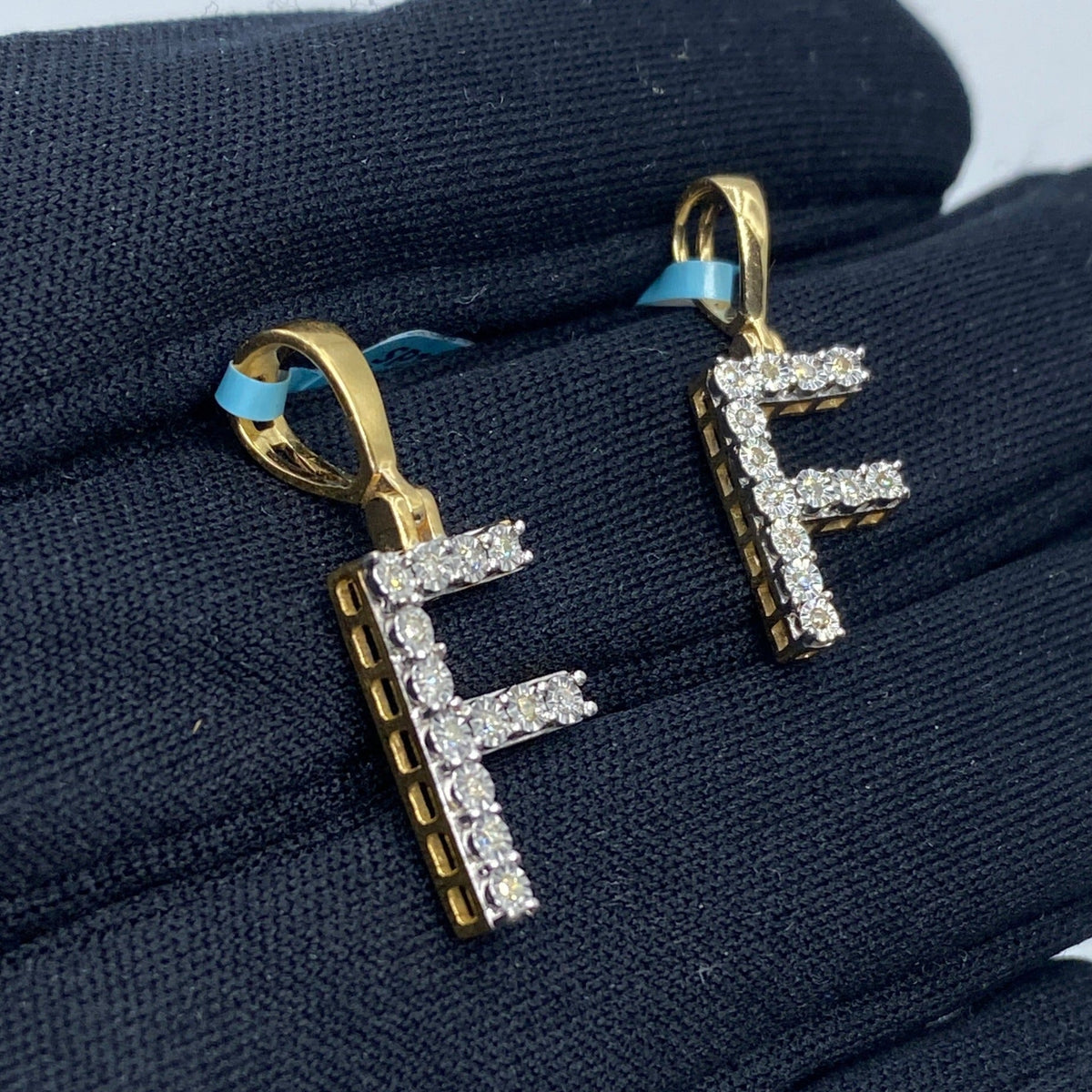 14K Gold Single Stone Initial F Diamond Pendant - additional product view 5