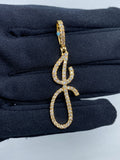14K Gold Initial J Large Script Diamond Pendant in yellow gold - close-up product photo
