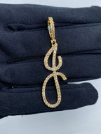14K Gold Initial J Large Script Diamond Pendant in yellow gold - close-up product photo
