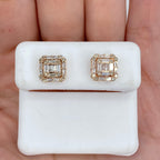 14K Gold Square Box Diamond Baguette Earrings in rose gold, Medium - close-up product photo
