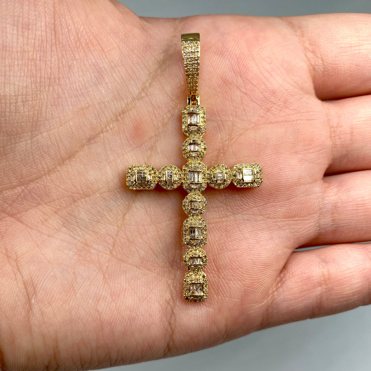 14K Gold Diamond Cross Pendant in yellow gold - close-up product photo