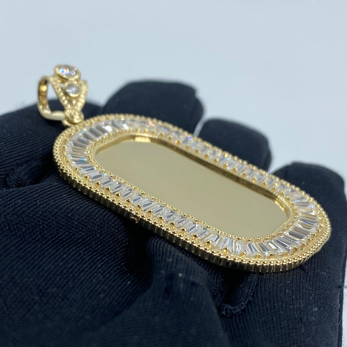 14K Gold Rounded Rectangle Picture Photo CZ Pendant - additional product view 3