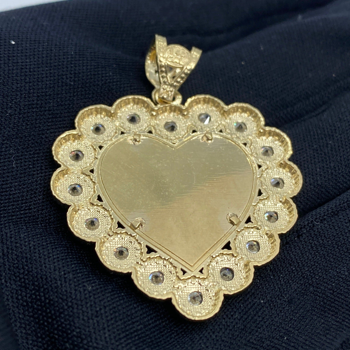 14K Gold Heart Flower Picture Photo CZ Pendant - additional product view 4