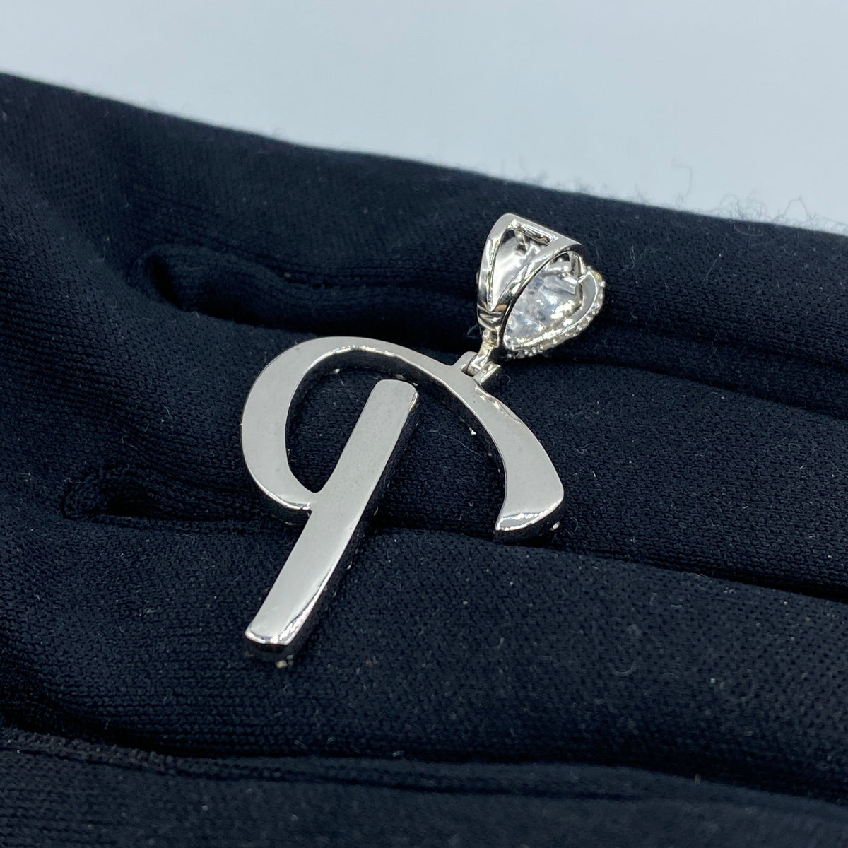 14K Gold Initial P Script Heart Diamond Pendant - additional product view 5