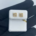 10K Classic Square Gold and Diamond Earrings in yellow gold - close-up product photo