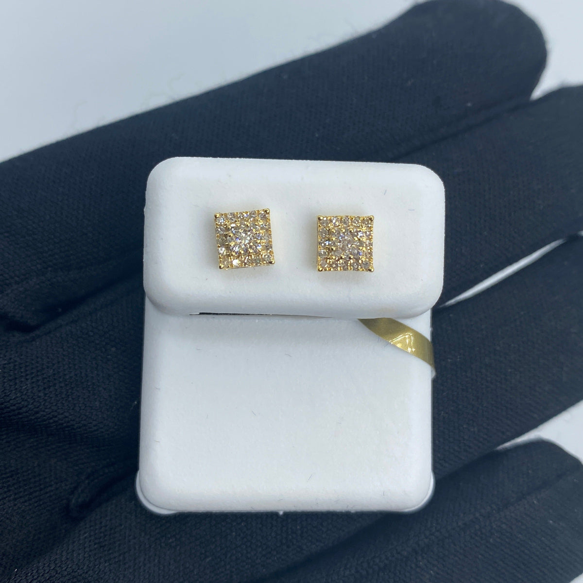 10K Classic Square Gold and Diamond Earrings in yellow gold - close-up product photo