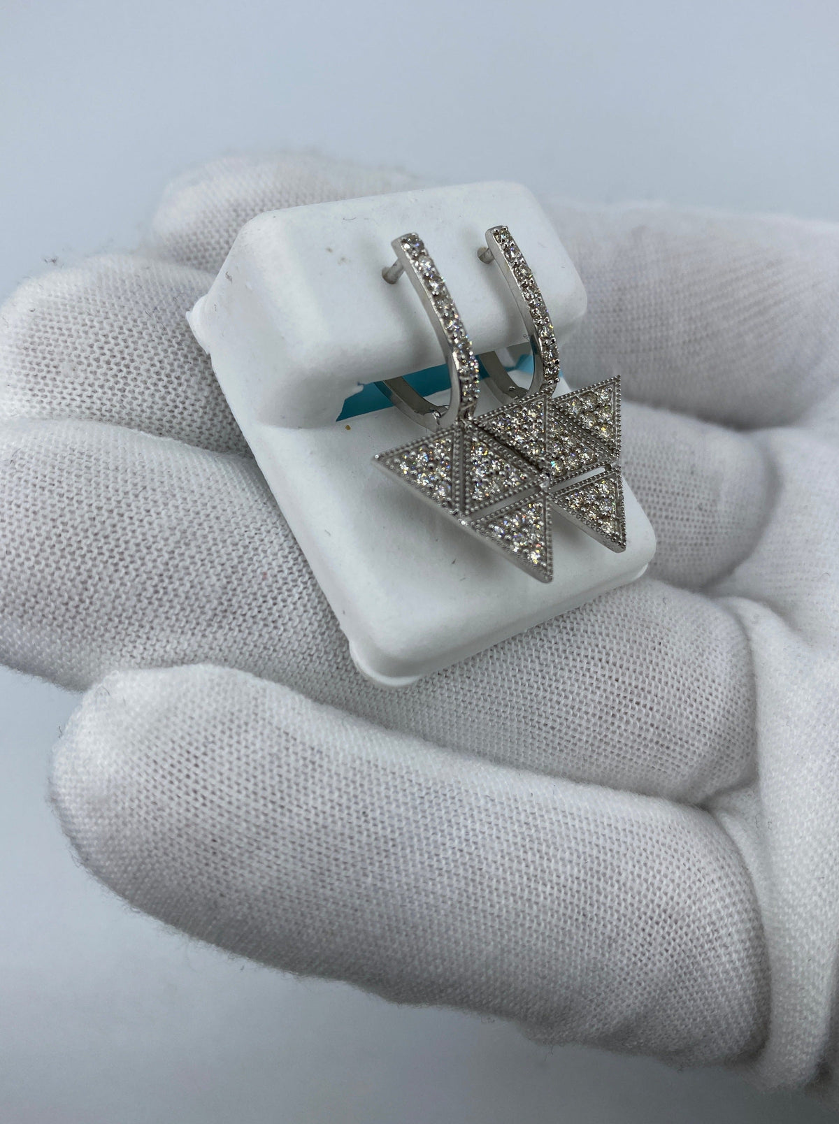 14K Gold Hanging Pyramid Triangle Dangling Diamond Earrings - additional product view 3
