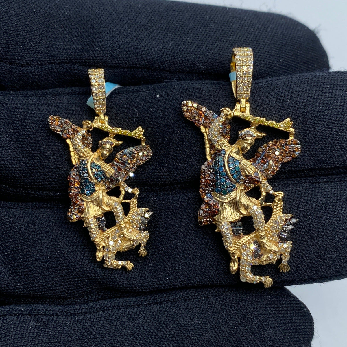 14K Gold Saint Michael Color Diamond Pendant - additional product view 6