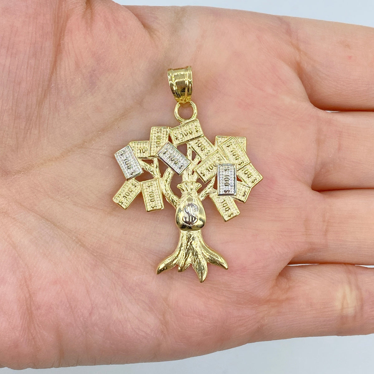 10K Gold Money Tree Pendant, Large - close-up product photo