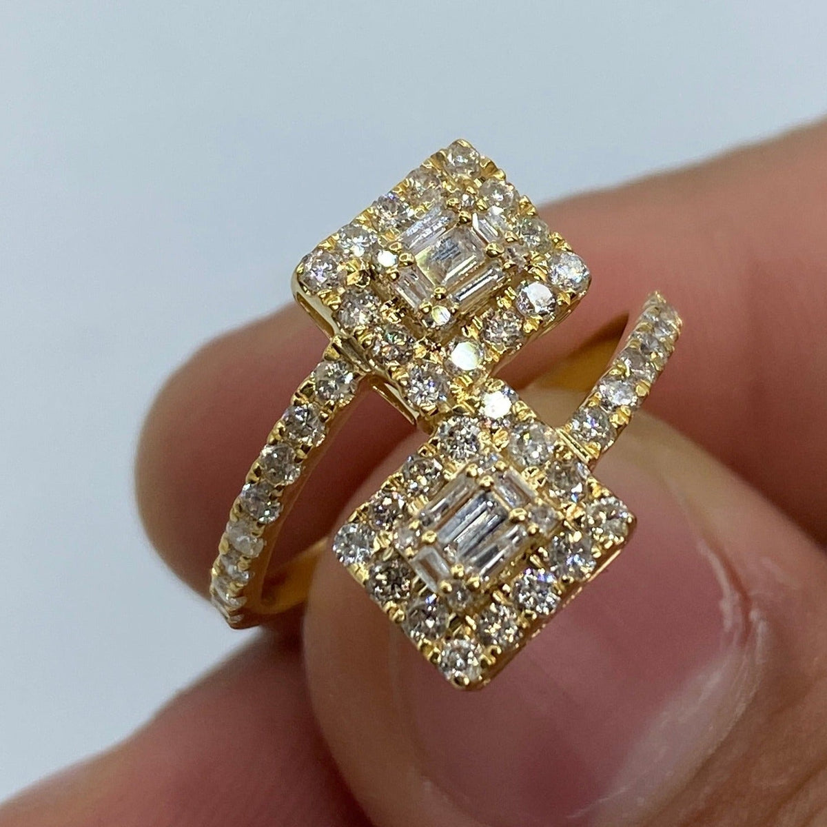 14K Gold Square Bangle Diamond Engagement Ring in yellow gold - close-up product photo
