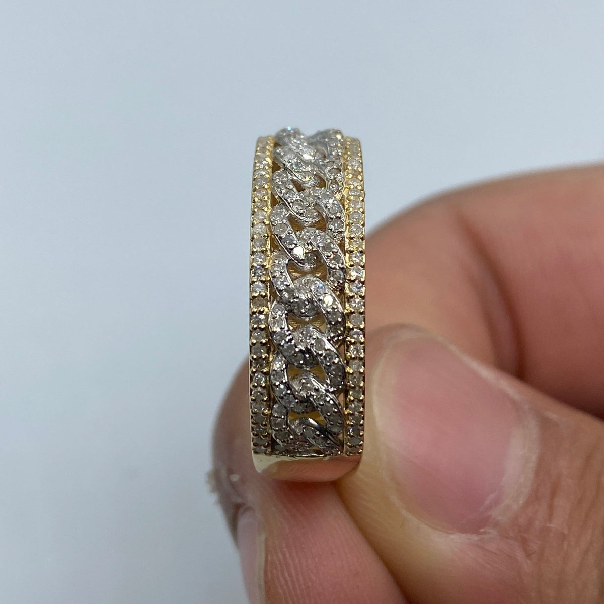 14K Gold 8mm Iced Cuban Core Link Diamond Ring - additional product view 4