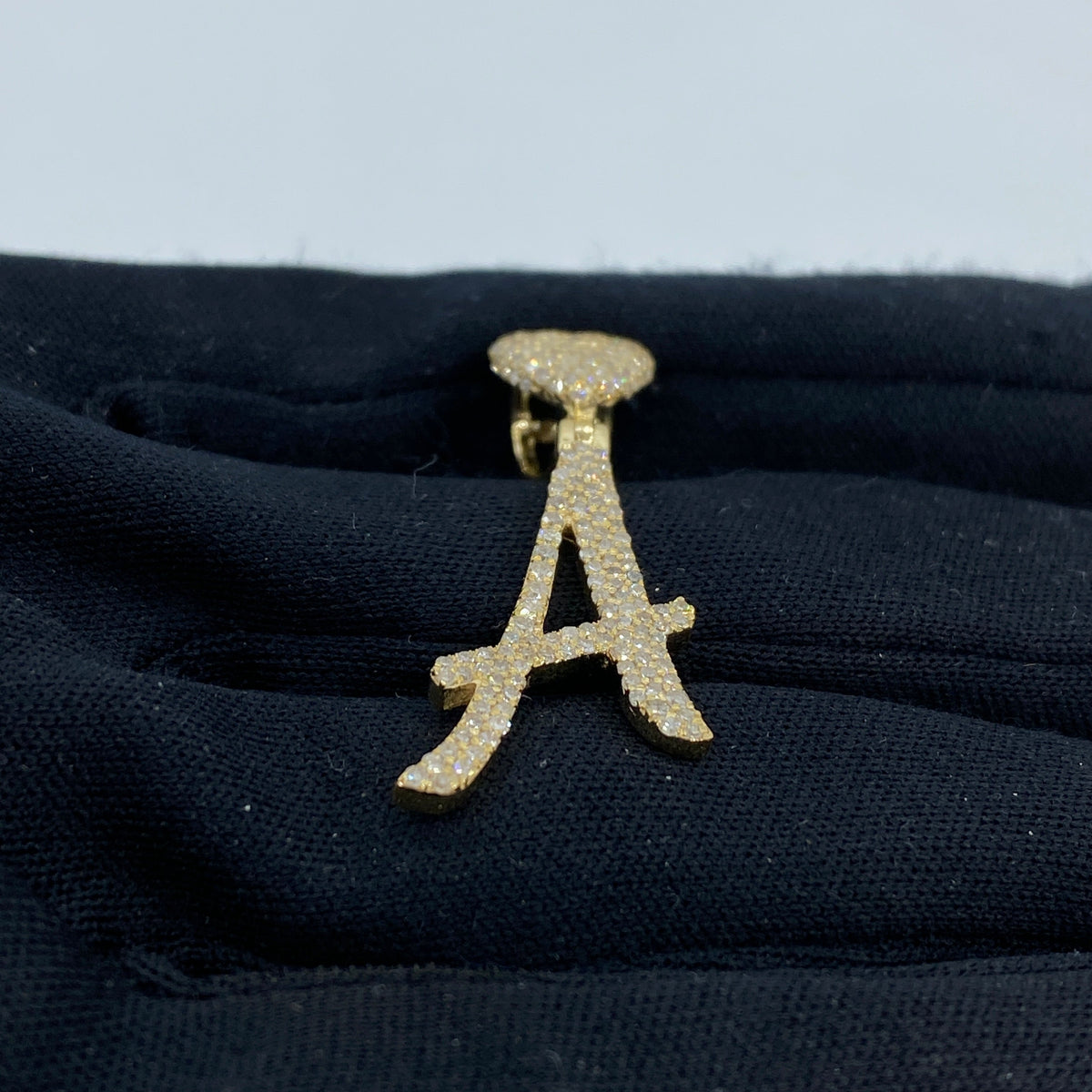 14K Gold Initial A Script Heart Diamond Pendant - additional product view 6