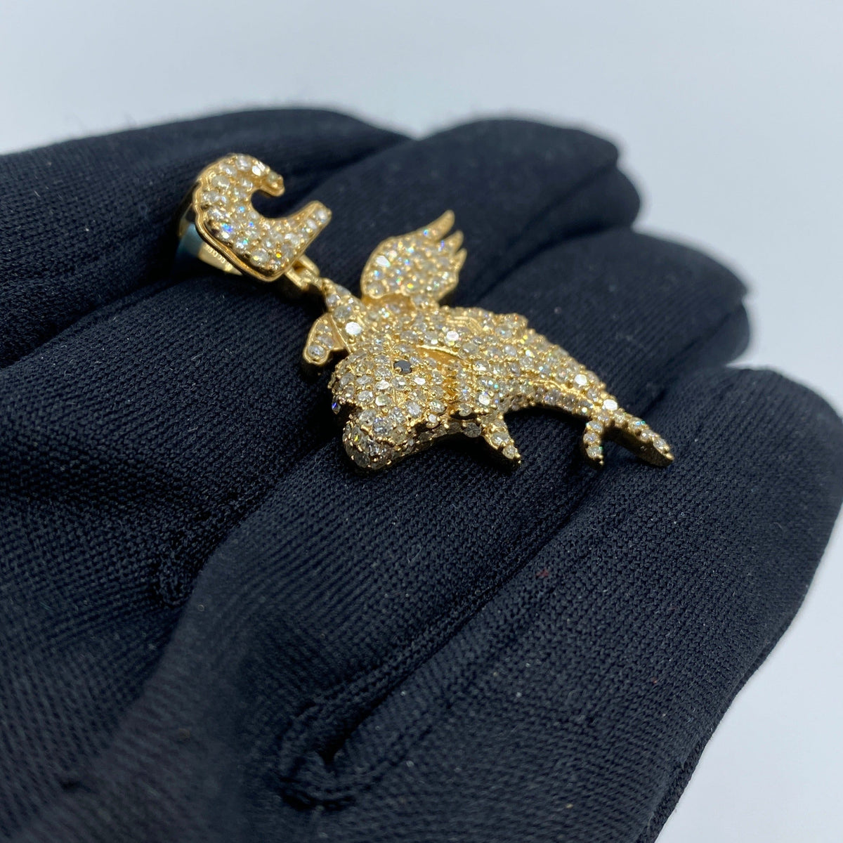 14K Gold Flying Shark Diamond Pendant - additional product view 3