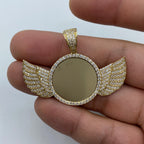 10K Gold Angel Wings Round Picture Photo CZ Pendant - additional product view 4