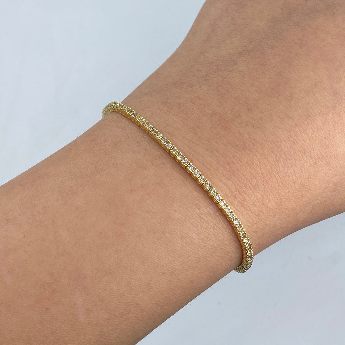 14K Gold 2mm Diamond Tennis Bracelet 6.5–7 in in yellow gold, 6.5" - close-up product photo