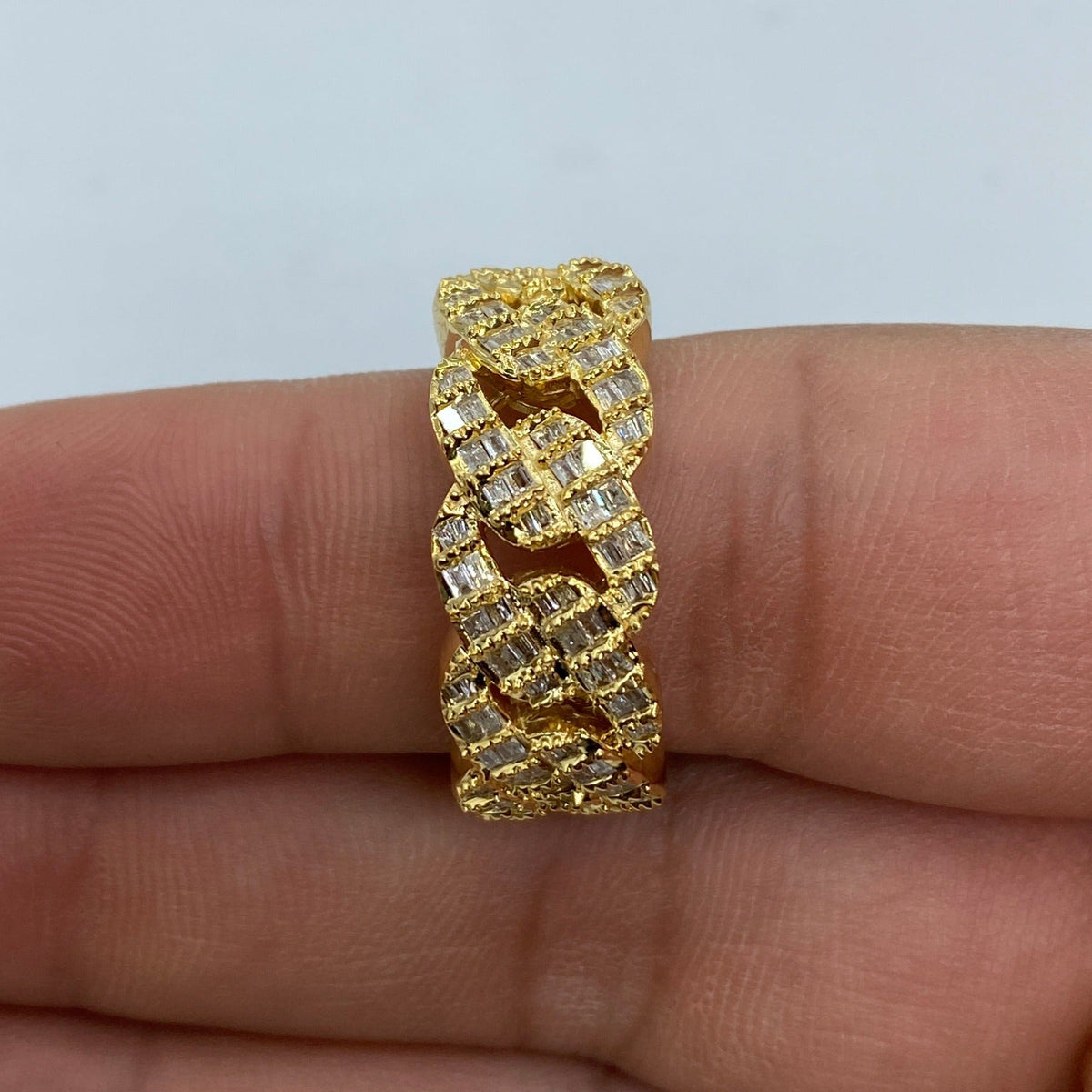 10K Gold Bold Cuban Link Diamond Baguette Ring - additional product view 4