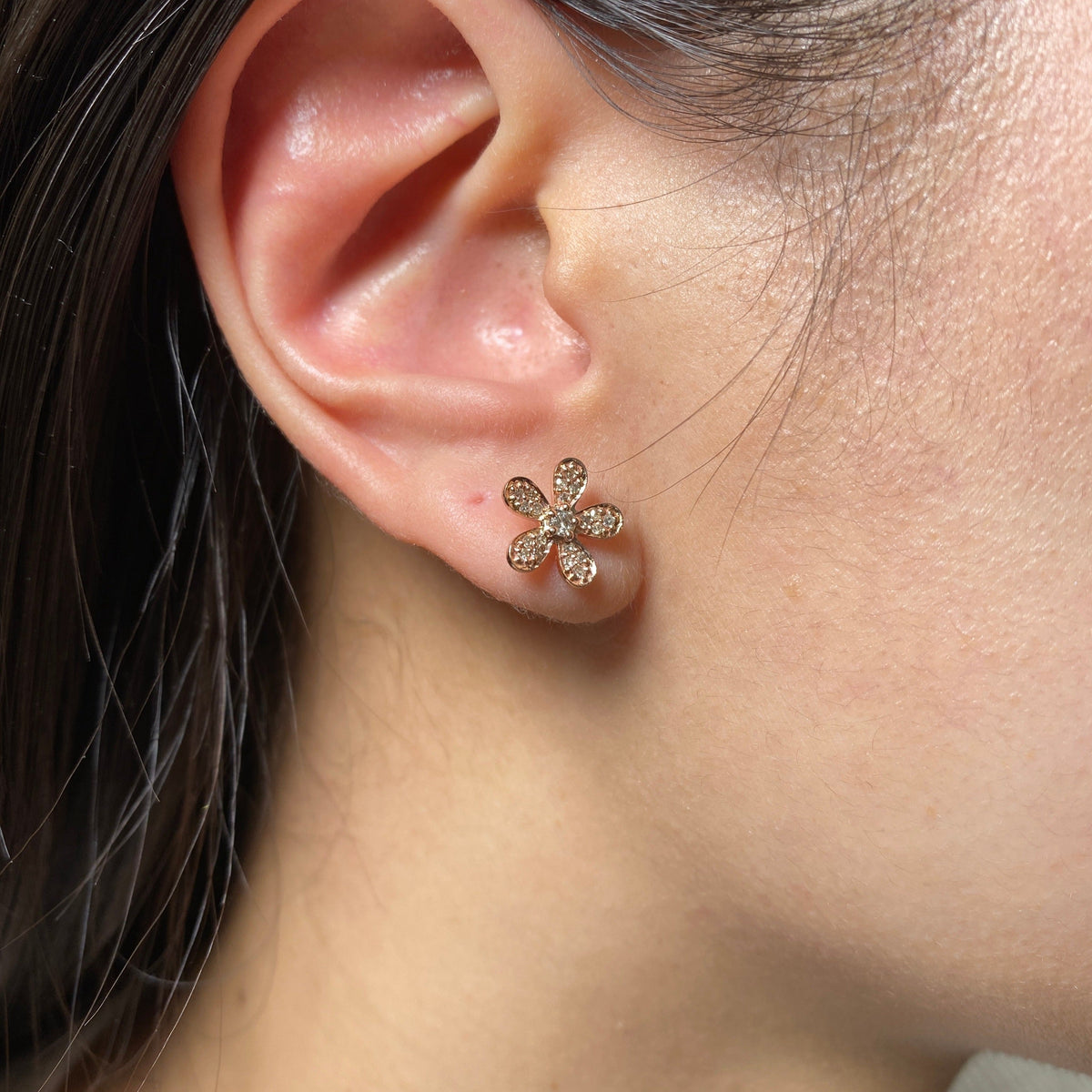 14K Gold Flower Baguette Diamond Earrings - additional product view 6