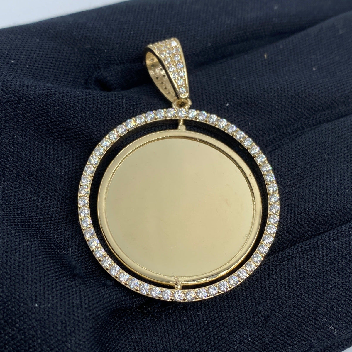 14K Gold Spinning Circle Picture Photo CZ Pendant - additional product view 2