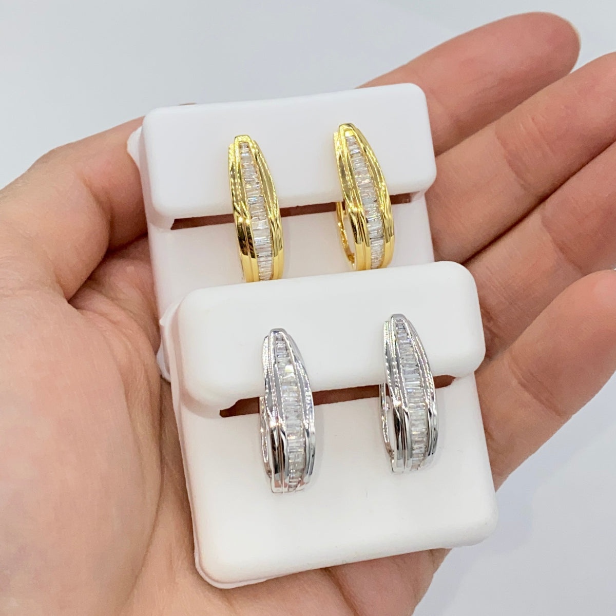 14K Gold Diamond Baguette Hoop Earrings - additional product view 2