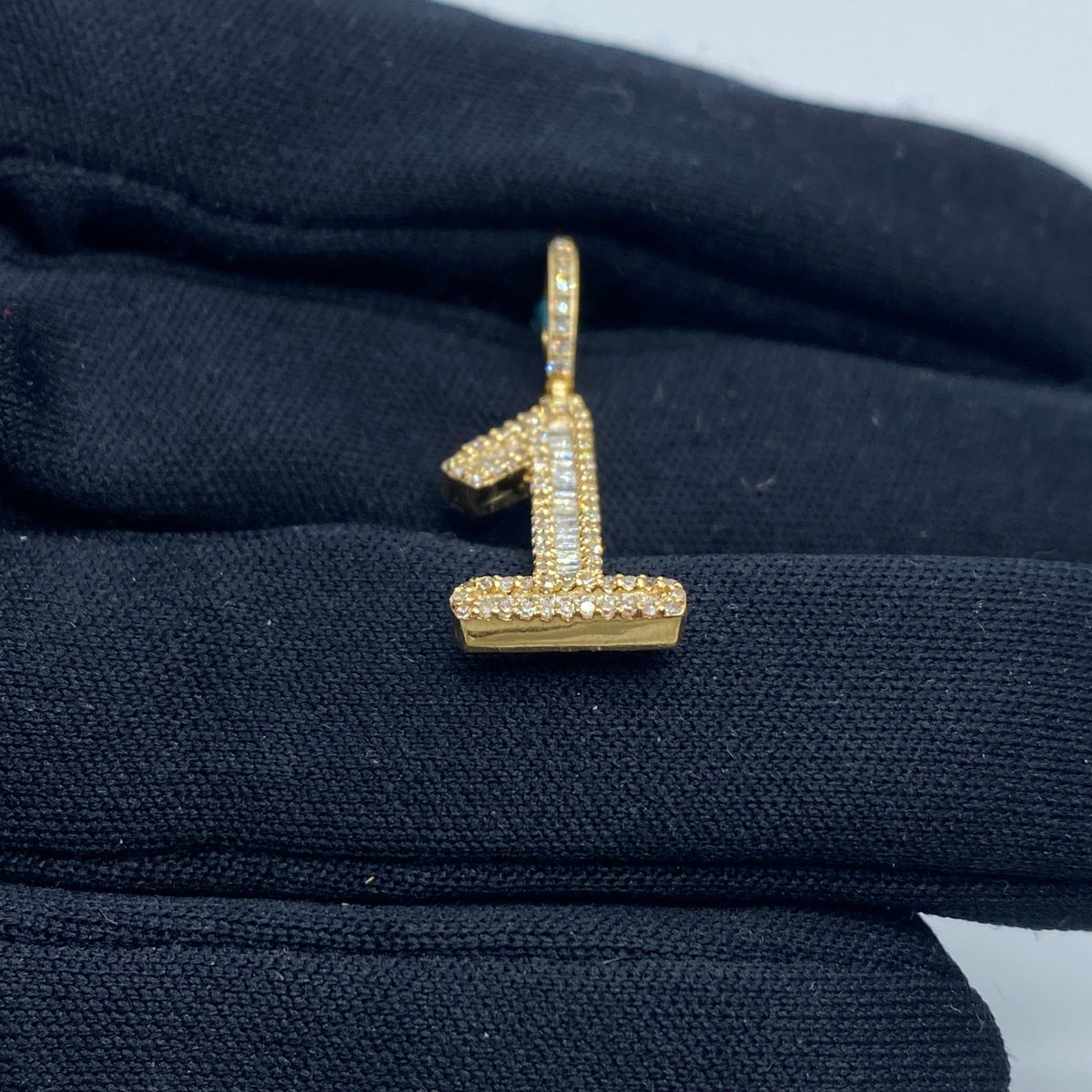 14K Gold Number 1 Diamond Baguette Pendant - additional product view 4