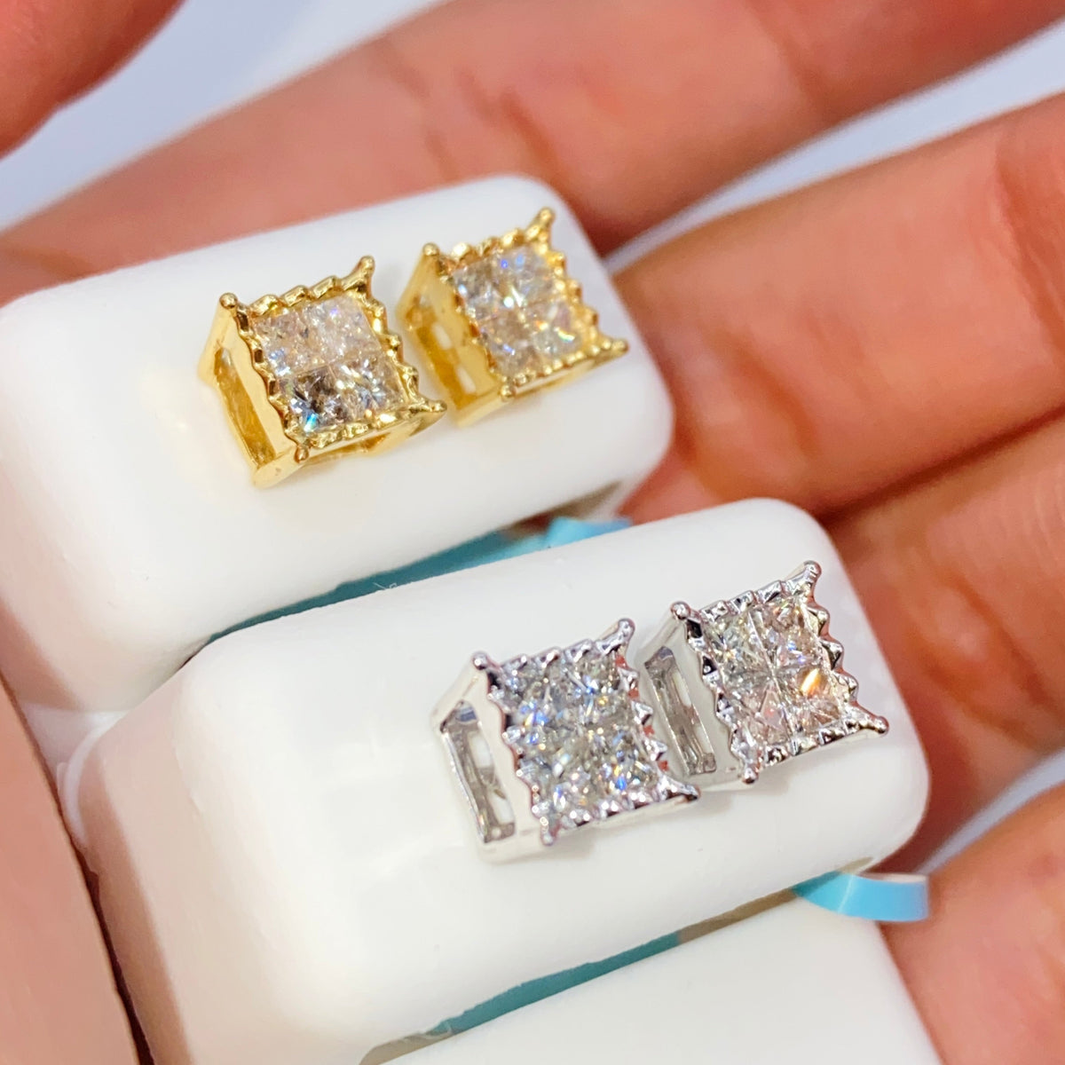 14K Gold Masterpiece Square Diamond Earrings - additional product view 5
