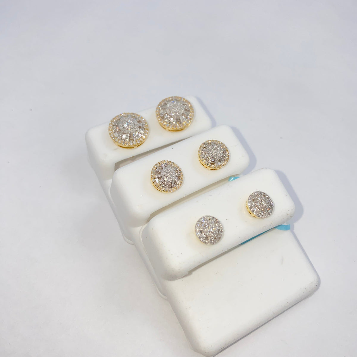 14K Gold Circle Cake Halo Diamond Baguette Earrings - additional product view 3