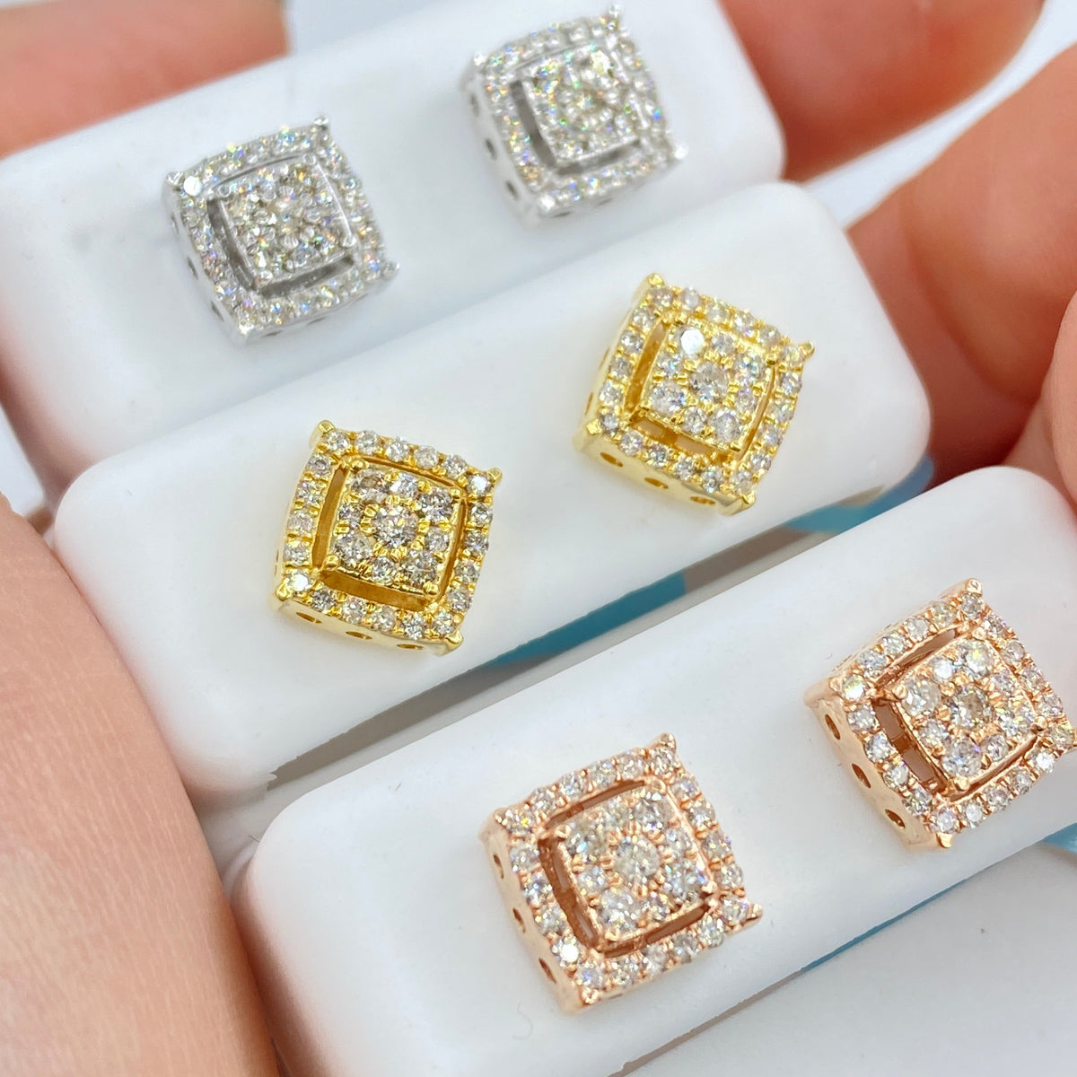 14K Gold Square Box Diamond Earrings - additional product view 2