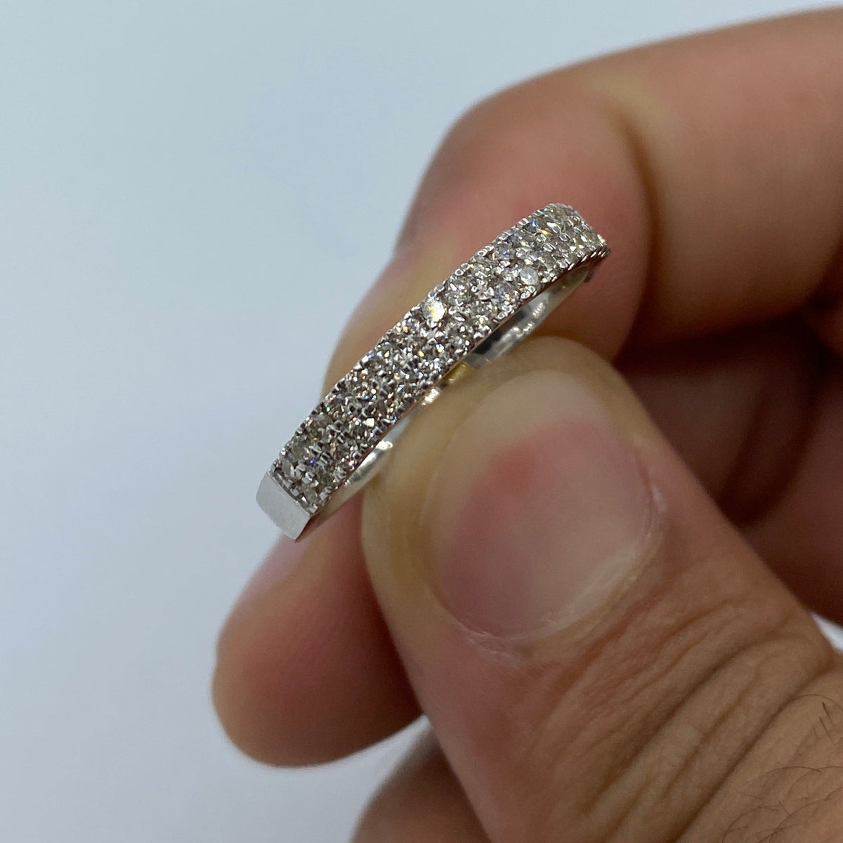10K Gold Double Banded Diamond Ring in white gold - close-up product photo