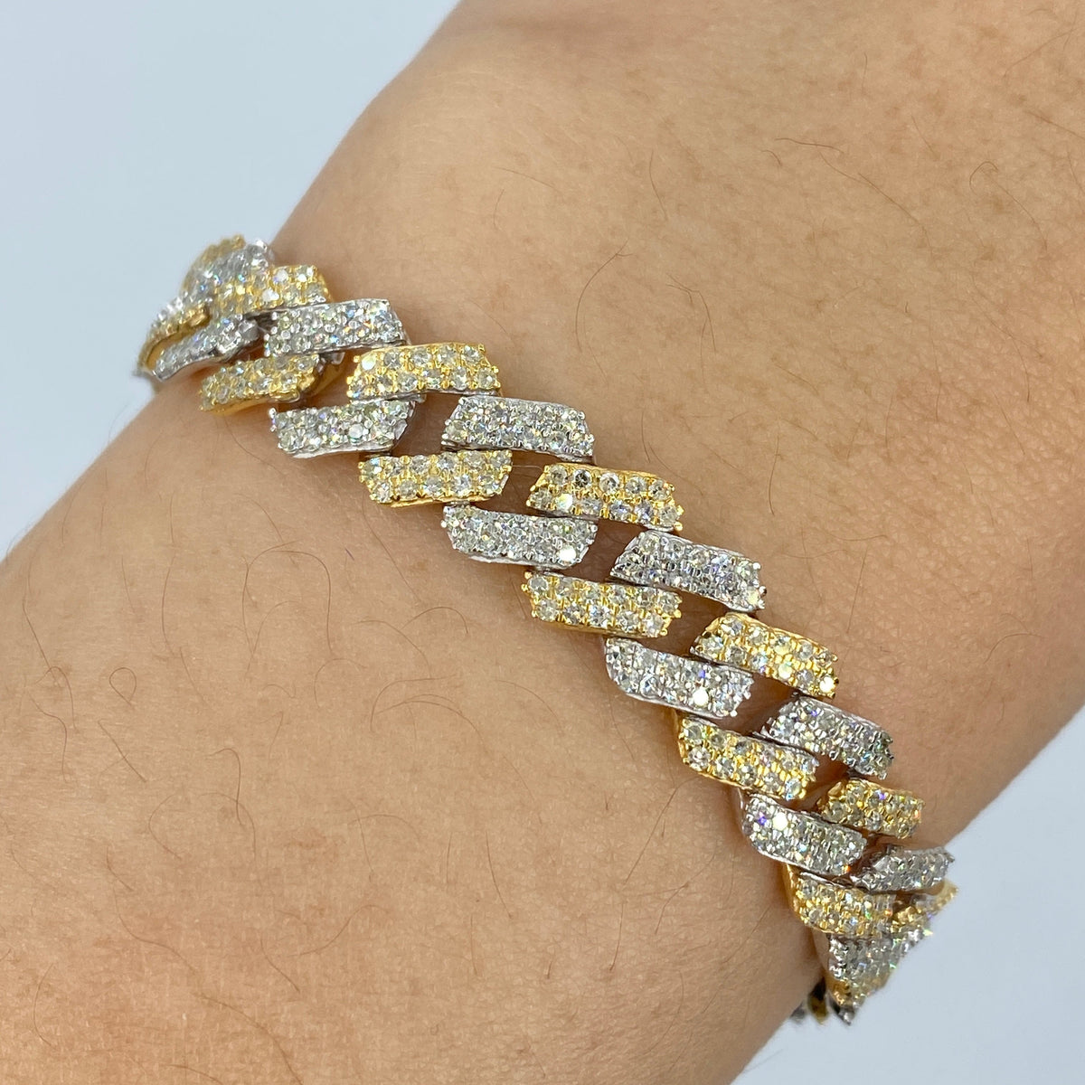 10K Gold 8mm Cuban Link Diamond Bracelet 7.5 in in two-tone (white & yellow) - close-up product photo