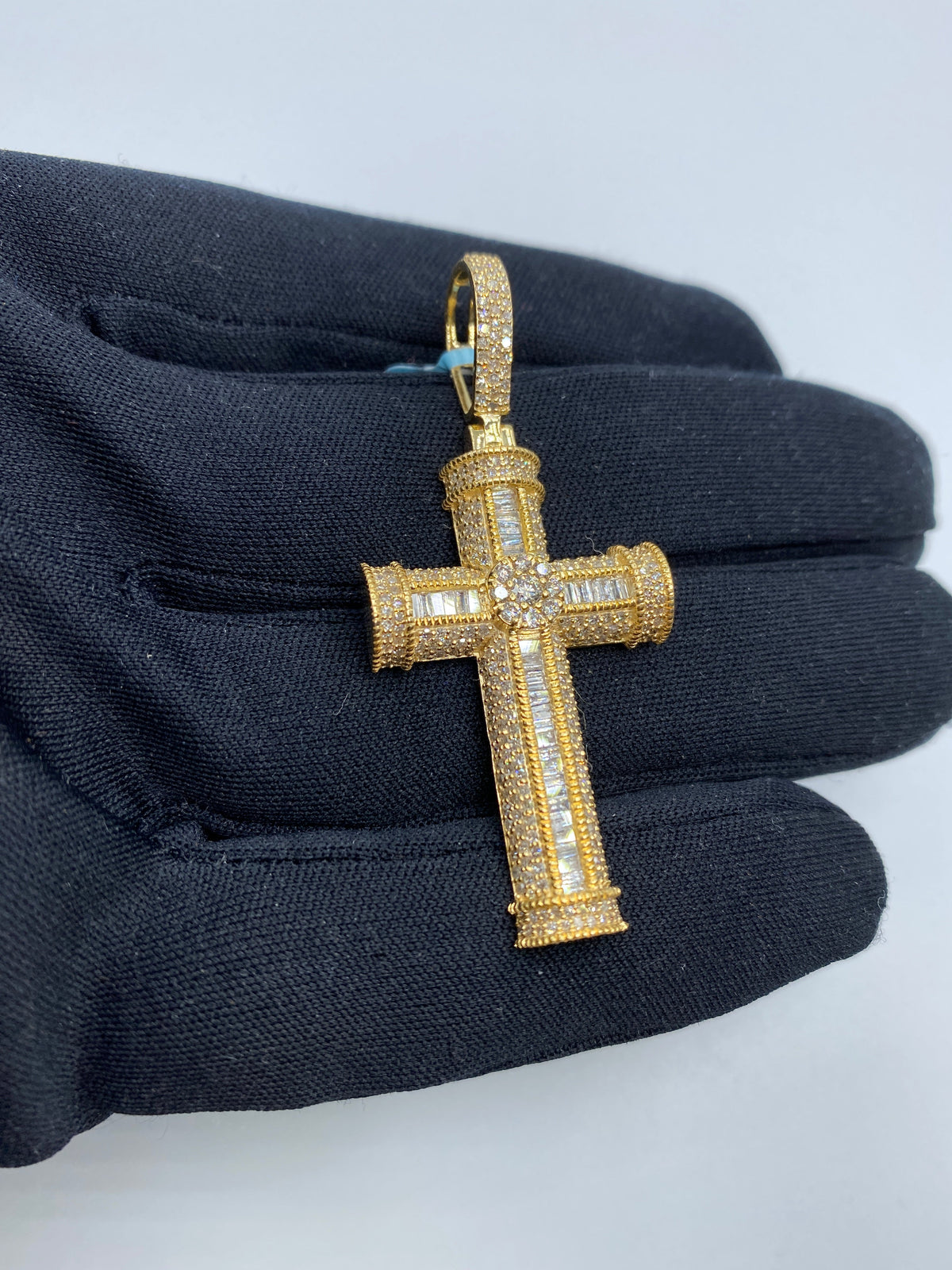 14K Gold Cross Diamond Baguette Pendant - additional product view 3