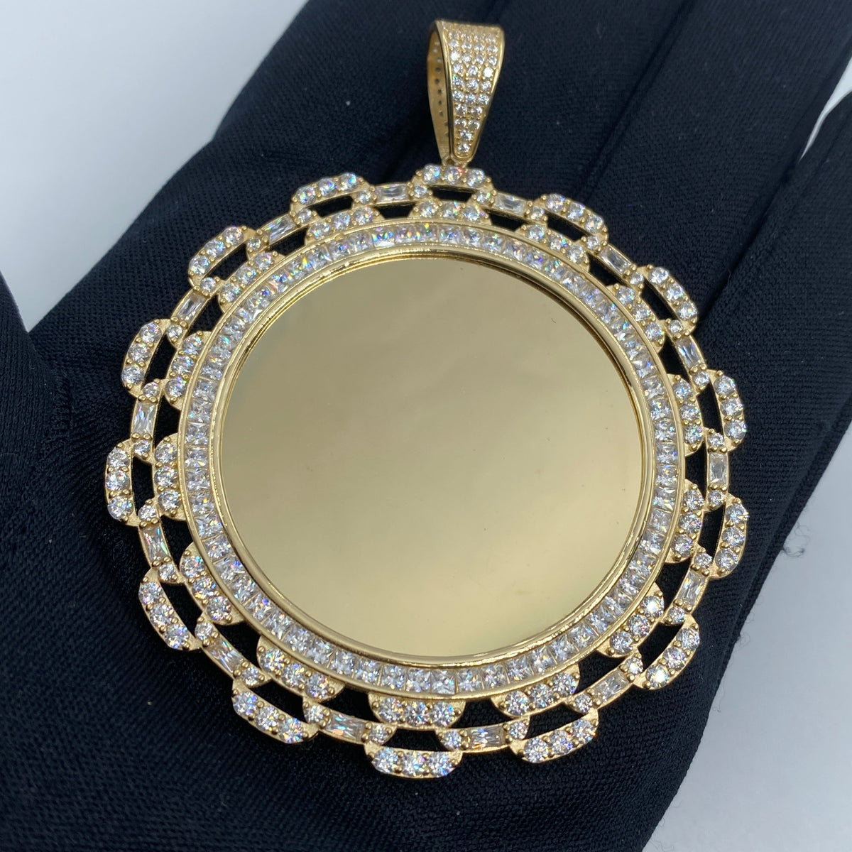 14K Gold Circle CZ Chain Picture Photo Pendant - additional product view 2